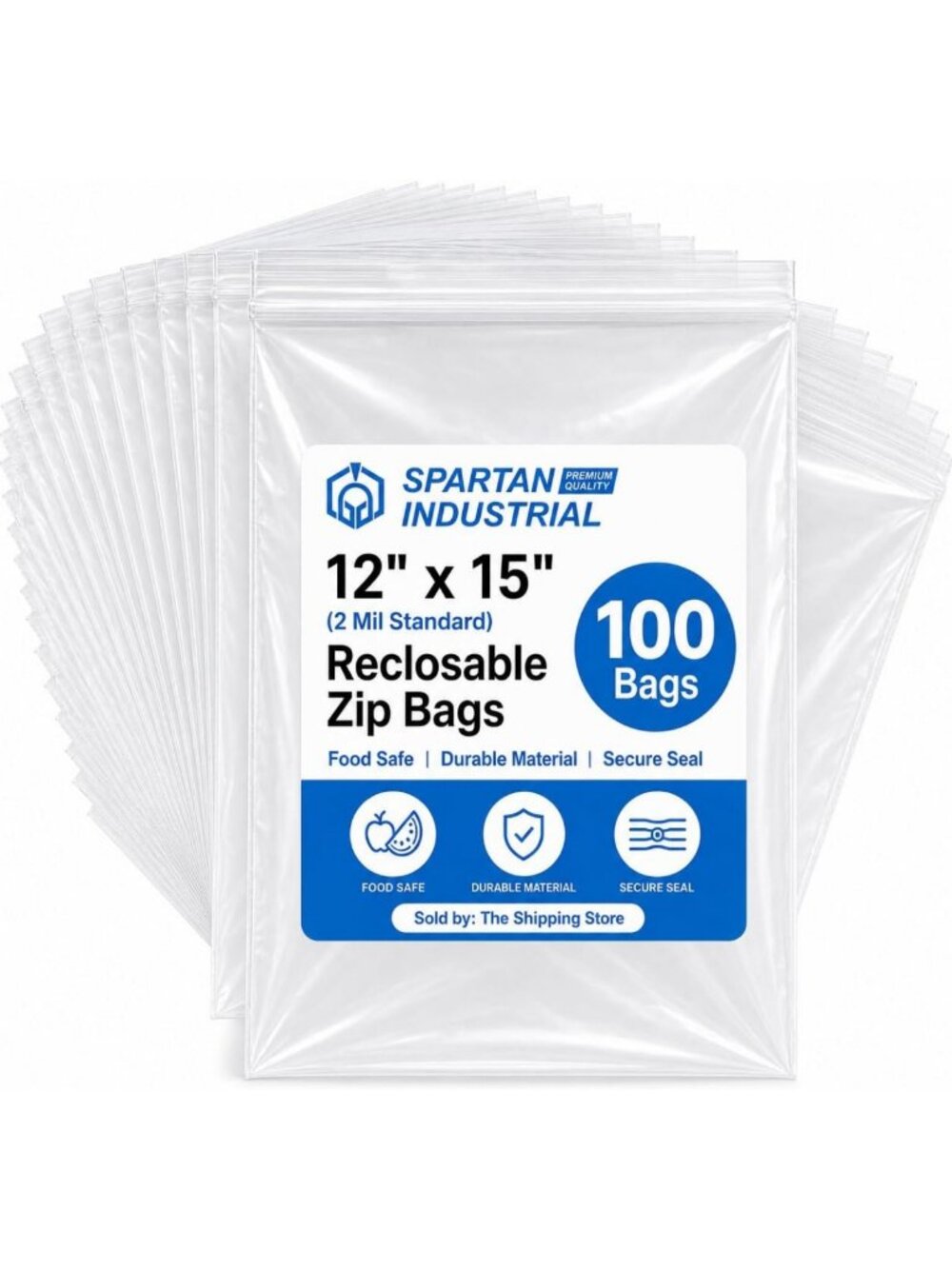 Clear Reclosable Zip Plastic Bags 12x15" - 100 Count, 2 Mil Resealable Storage